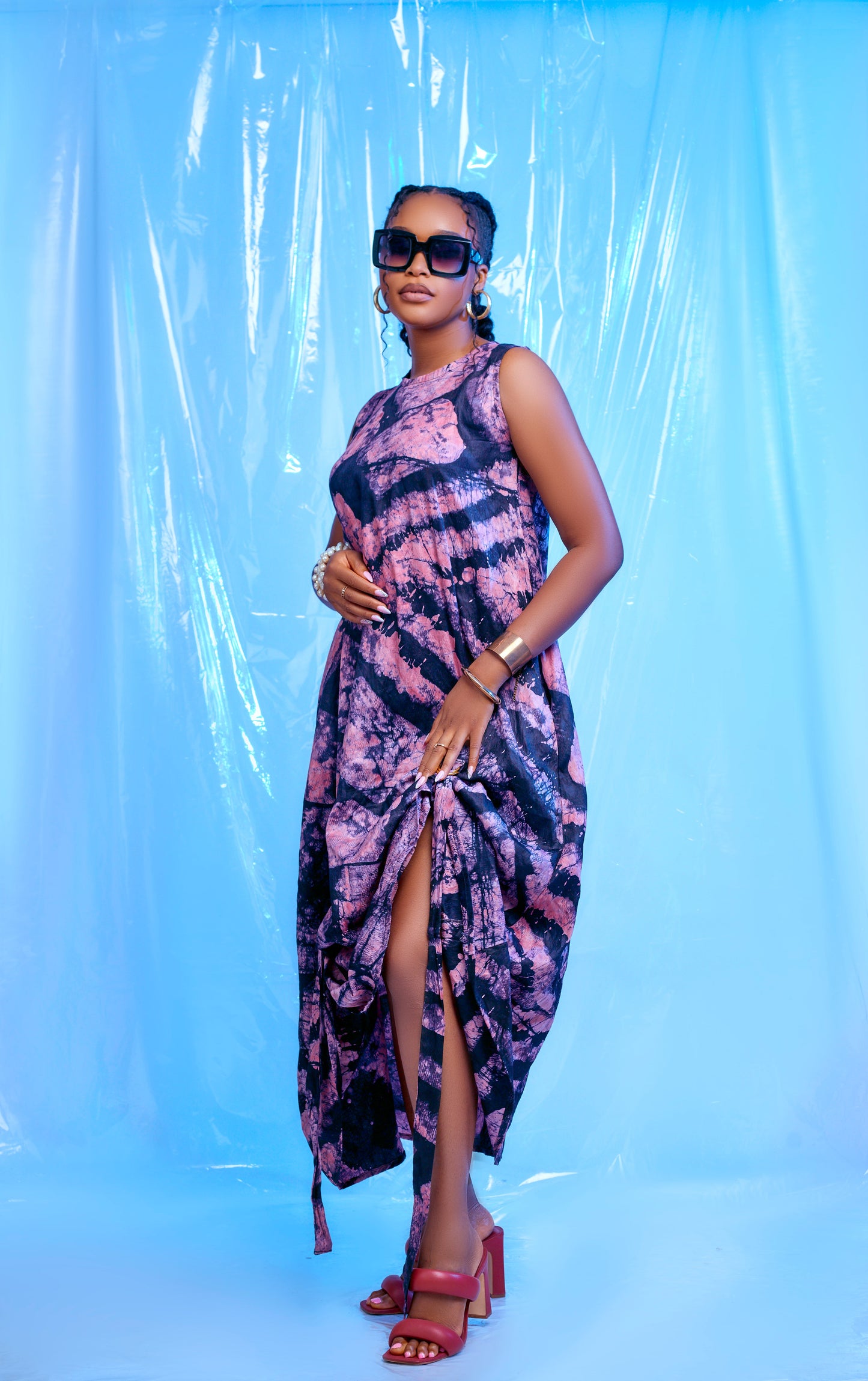 Ayotundun sleeveless drawstring Adire Dress