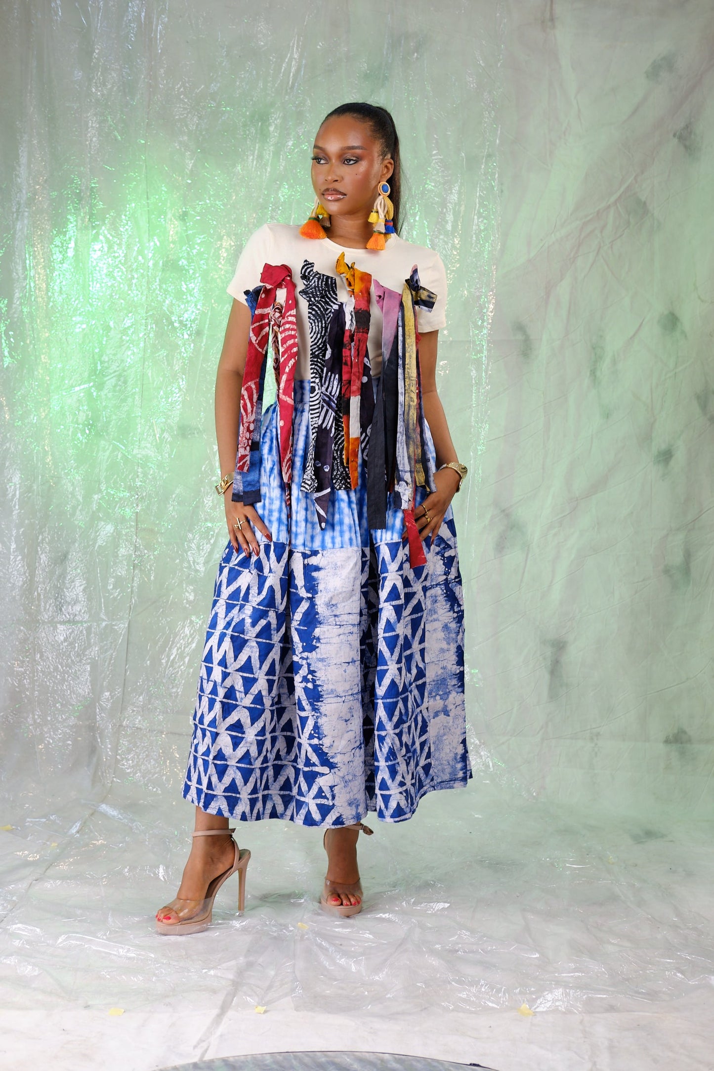 Bow Adire tassel tee shirt