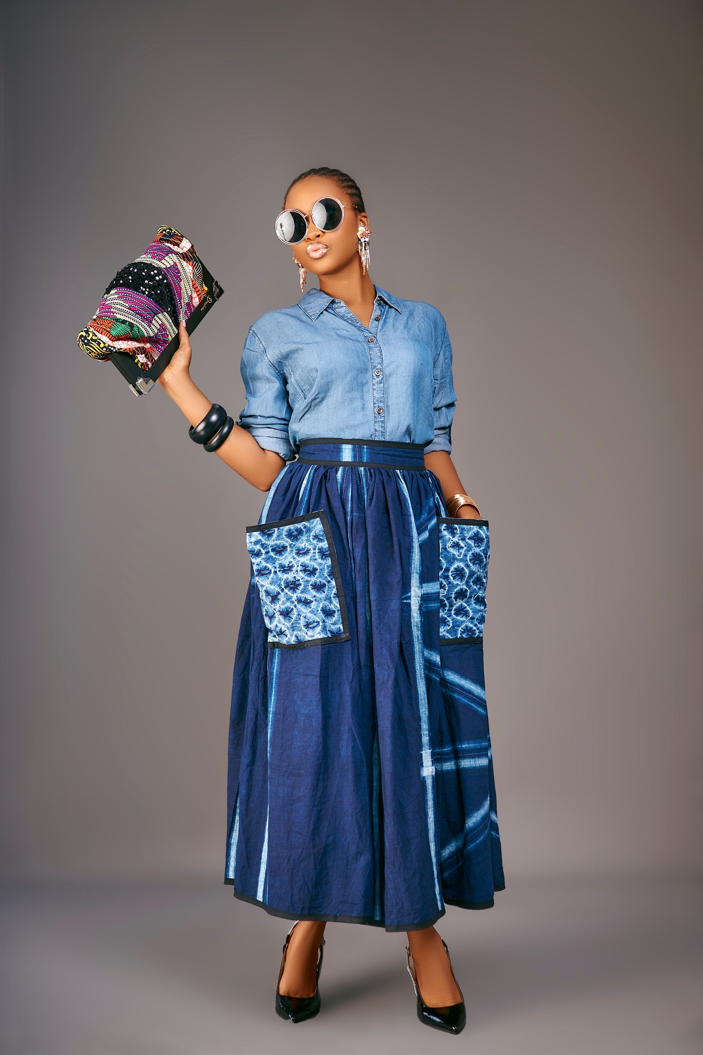 Ngozi pleated Adire skirt