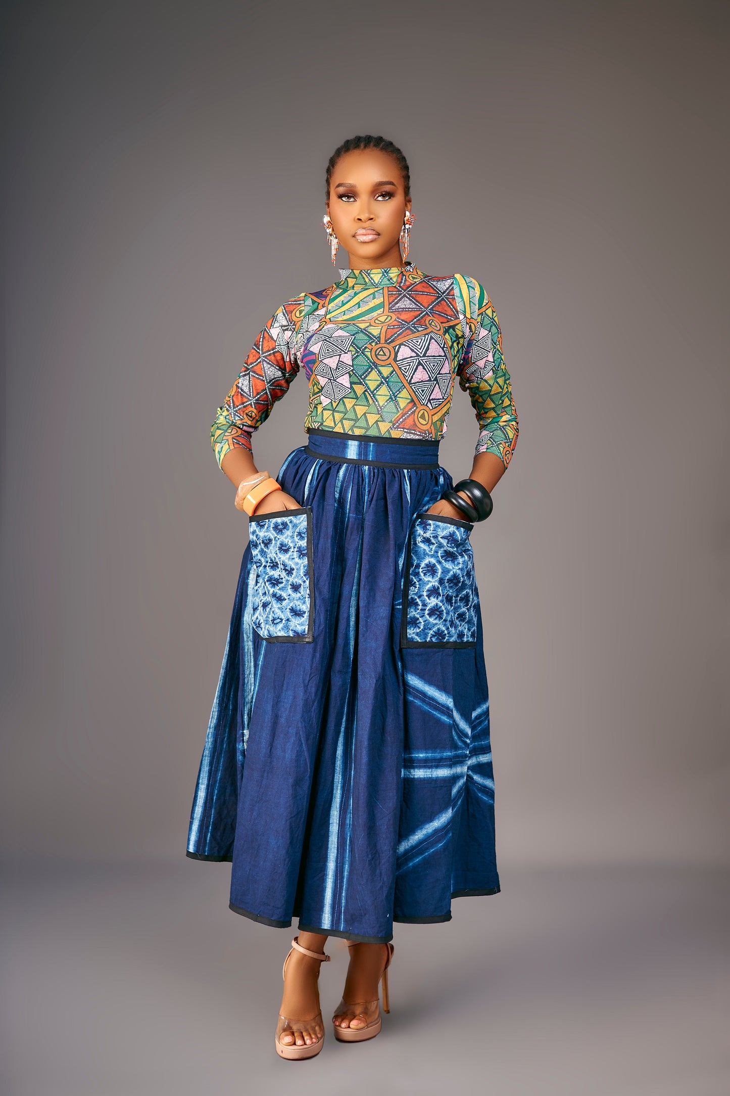 Ngozi pleated Adire skirt
