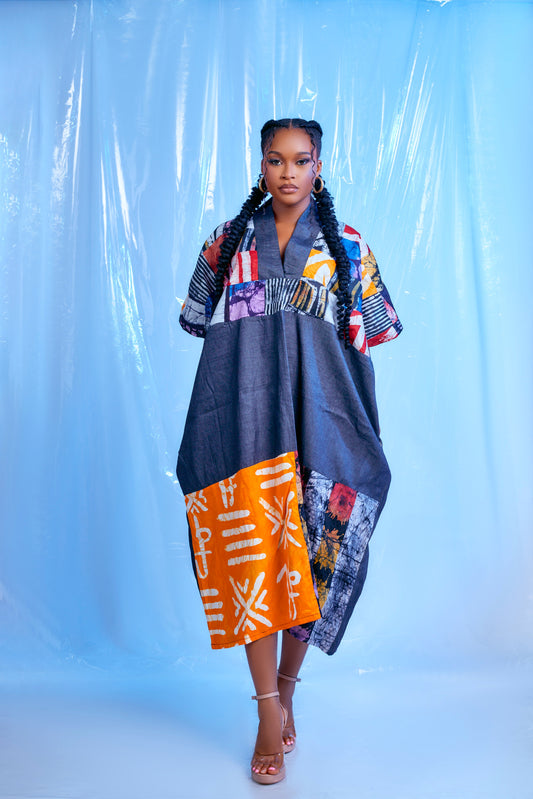 Ayanfe Patchwork Denim boubou