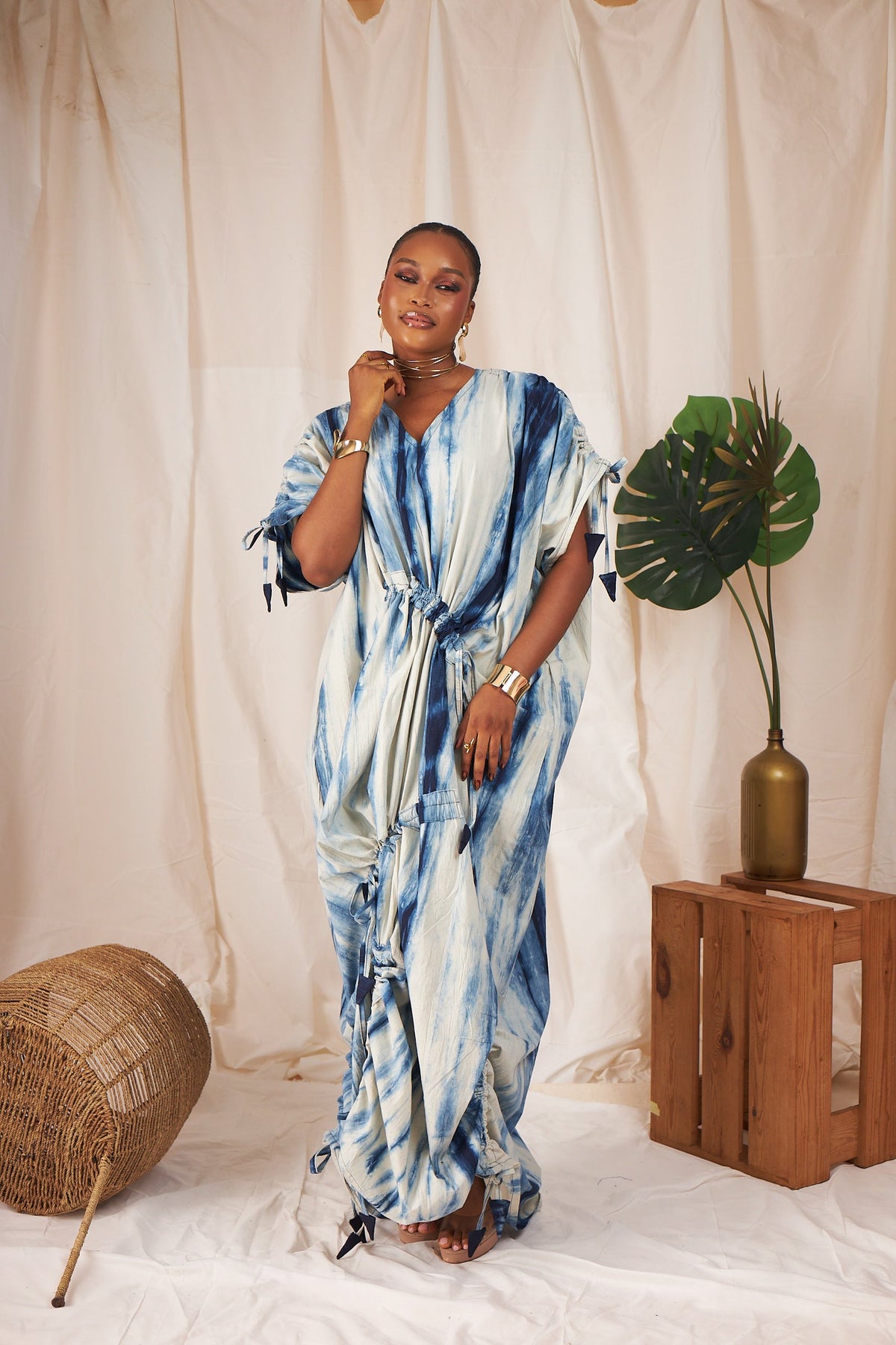 Eshe adjustable drawstring boubou in indigo