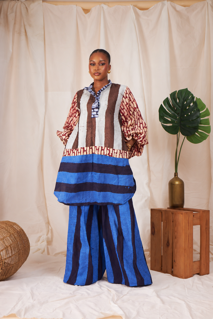Lerato mixed-print kaftan and wide-leg trousers