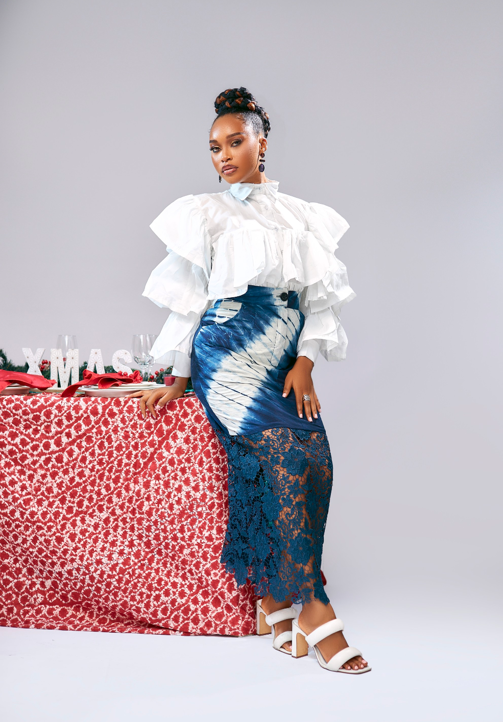 Flourish Adire & Cord lace Skirt