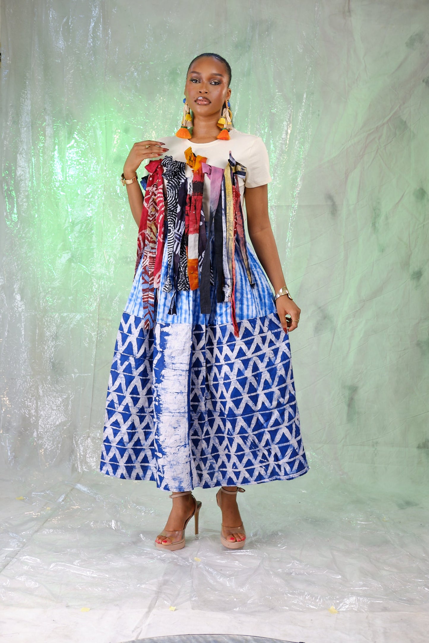 Aderonke pleated Adire skirt