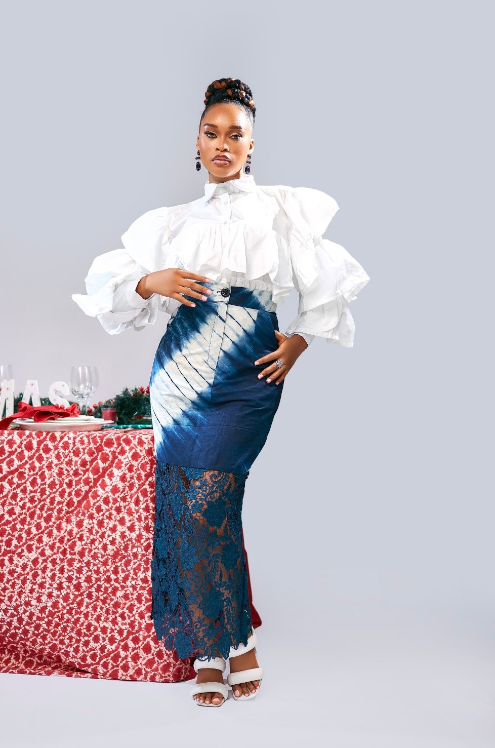 Flourish Adire & Cord lace Skirt