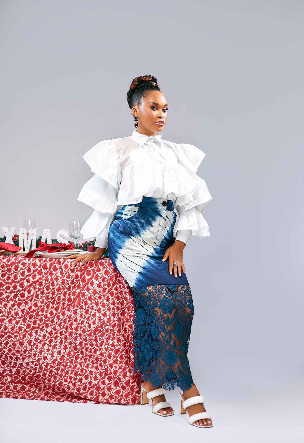 Flourish Adire & Cord lace Skirt