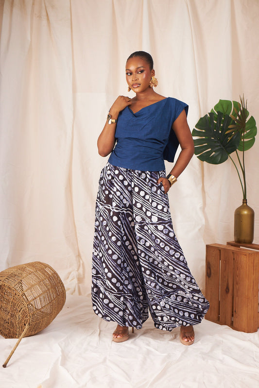 Safi blue Adire balloon pants