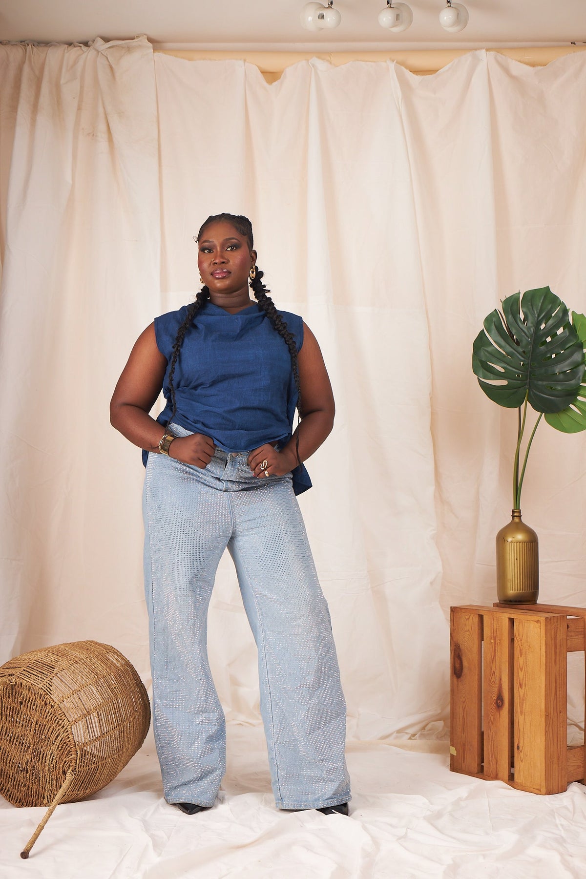 Sena two-way asymmetric indigo top