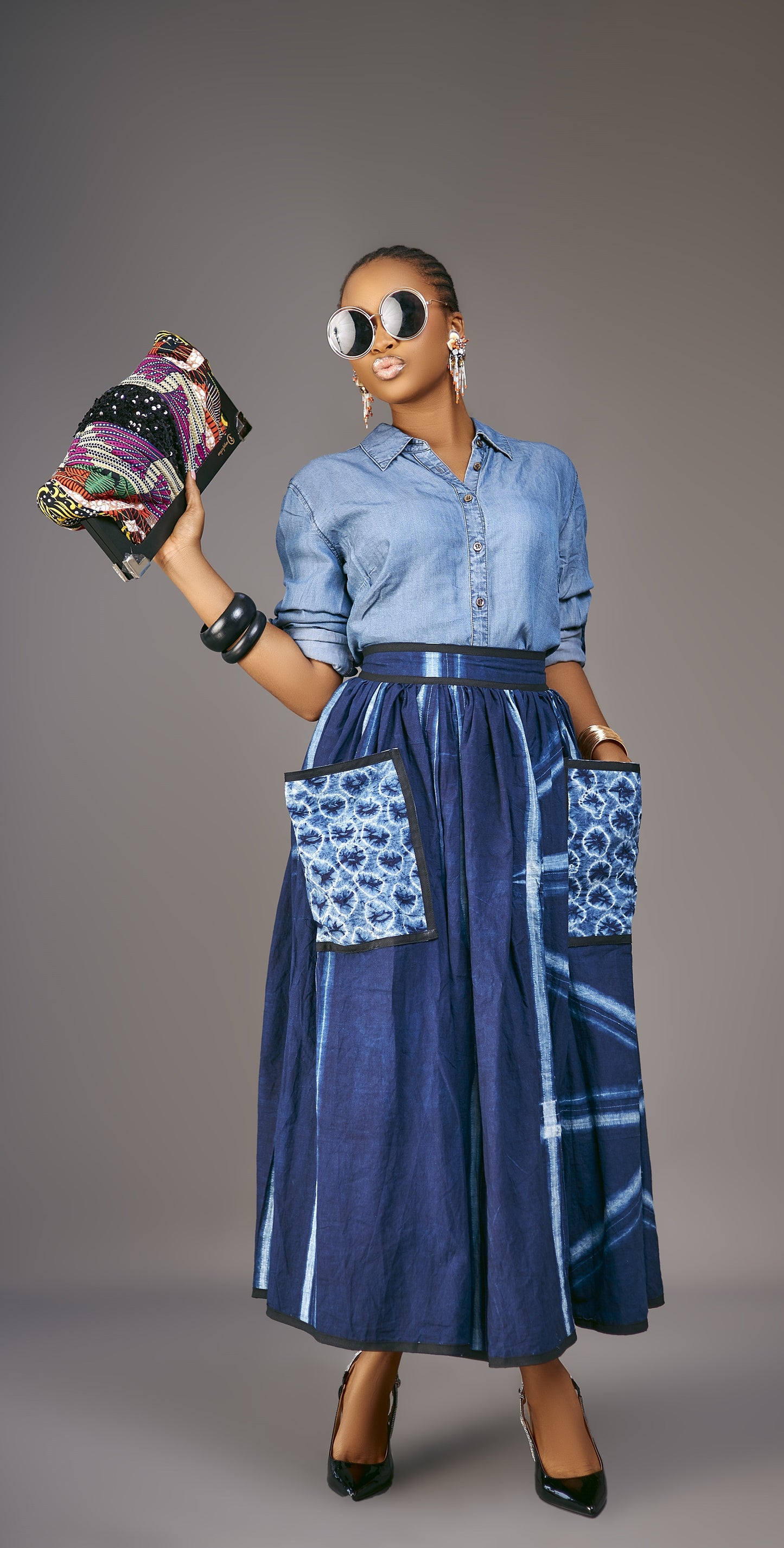 Ngozi pleated Adire skirt