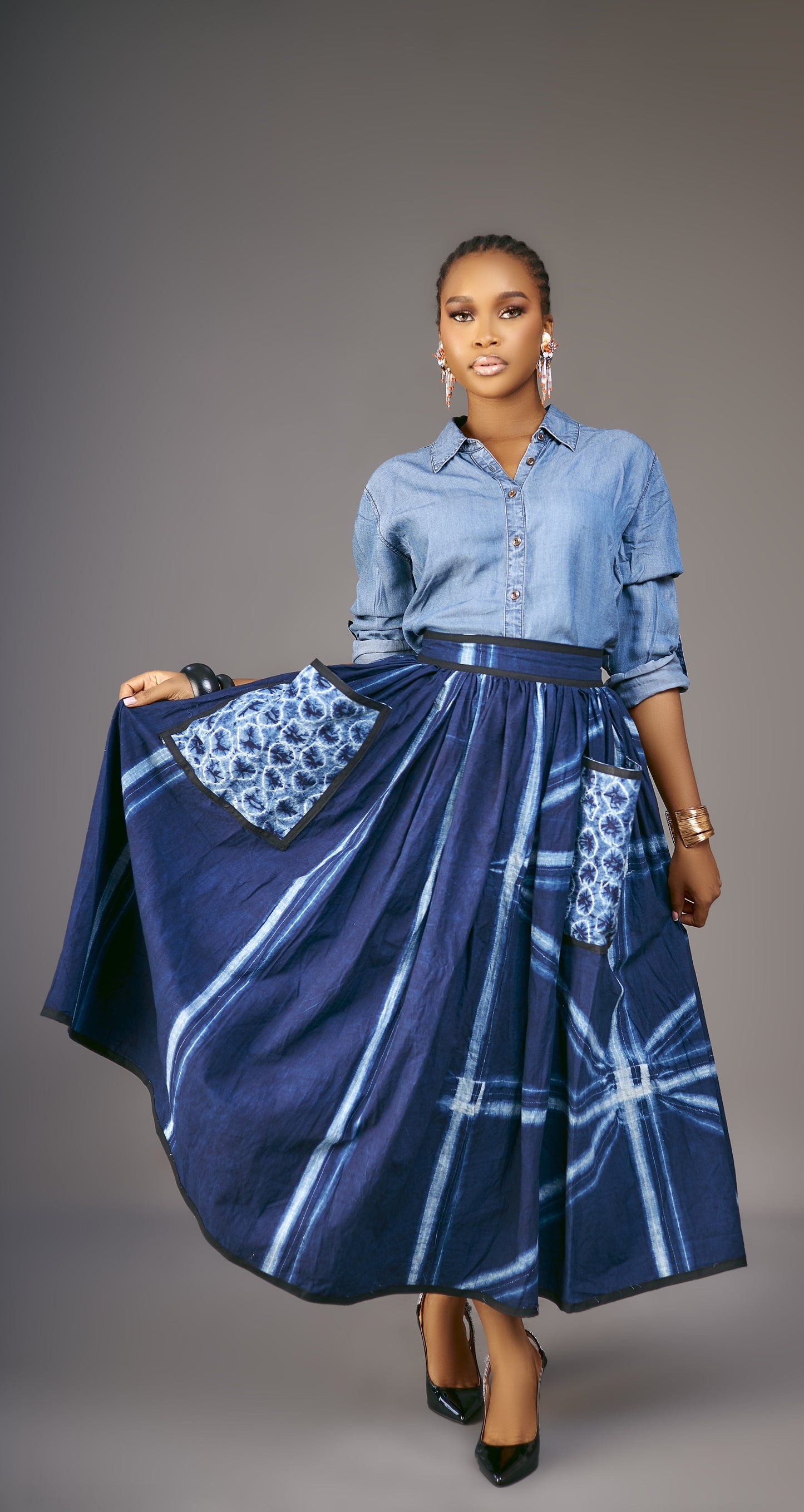 Ngozi pleated Adire skirt