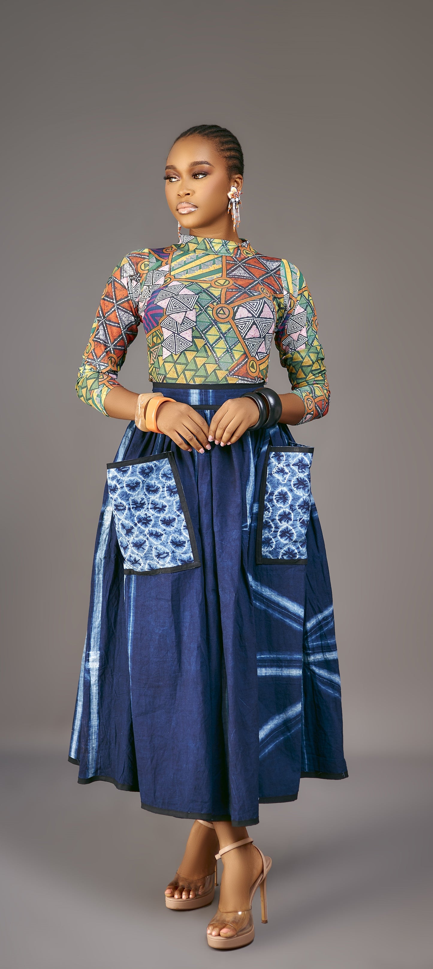 Ngozi pleated Adire skirt