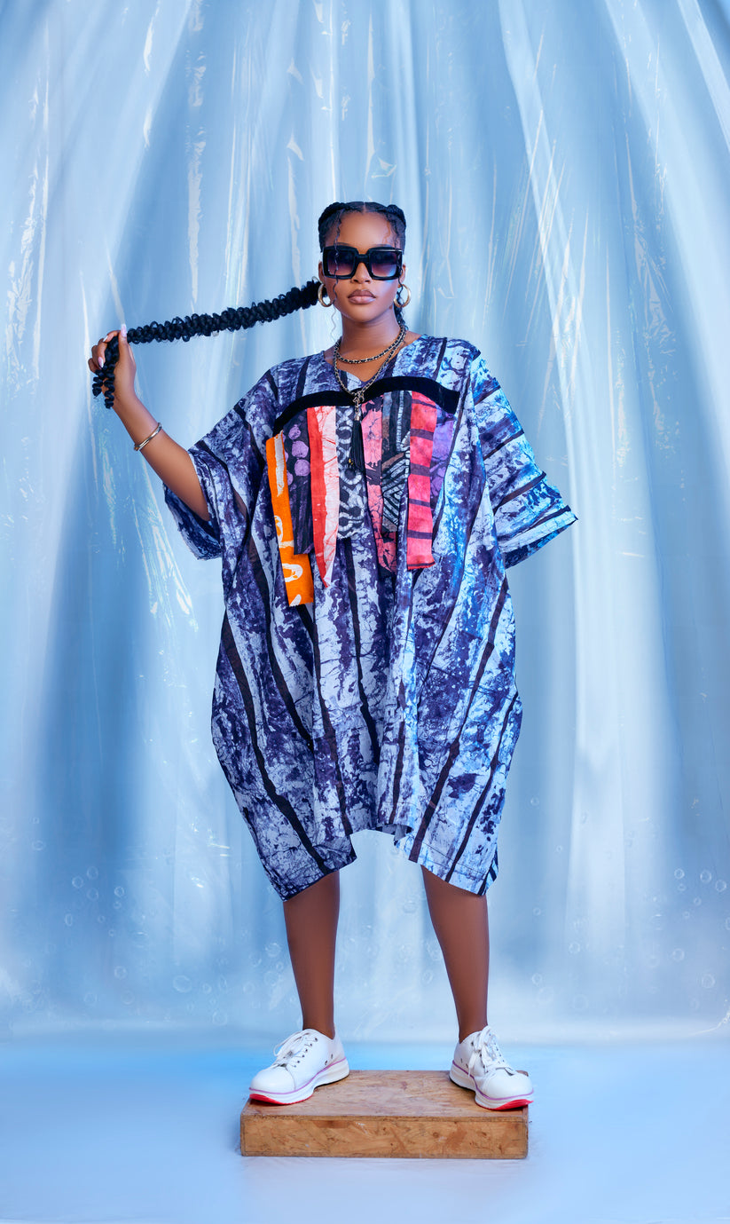 Tife Adire tassel Bou-bou front view