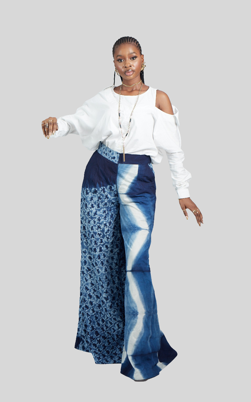 Yara mixed Adire culotte trousers front view