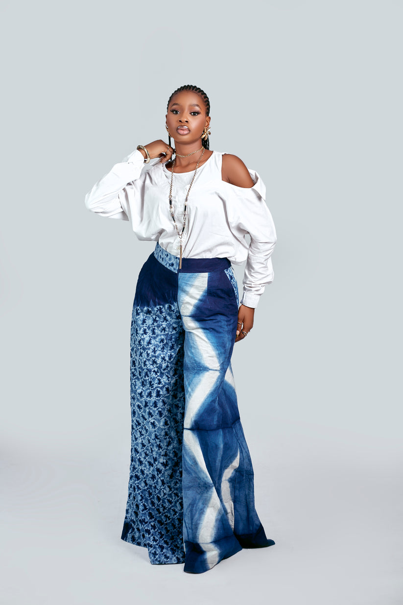 Yara mixed Adire culotte trousers detail