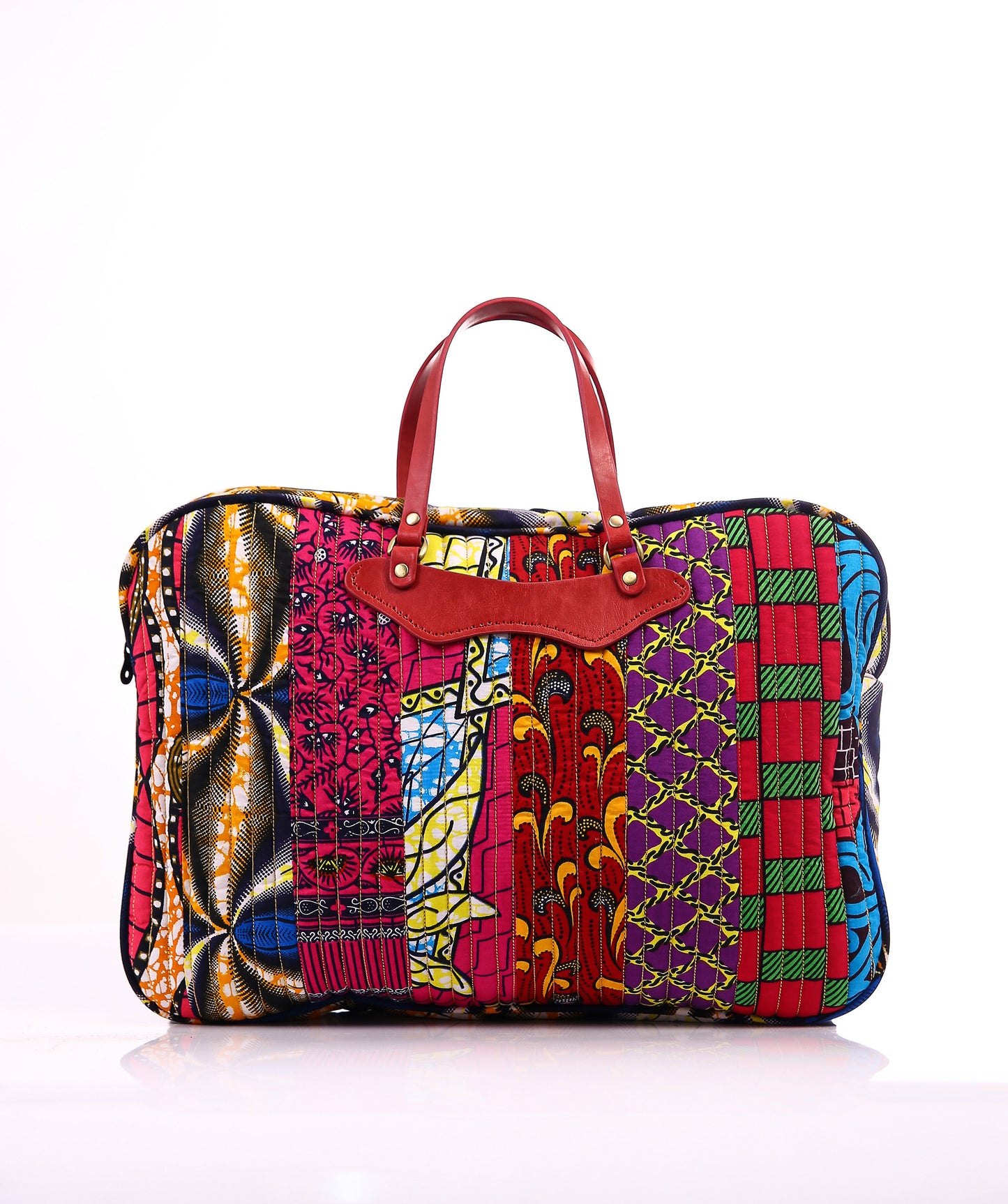 Sac pour ordinateur portable matelassé Multi-Ankara (poignée en cuir)